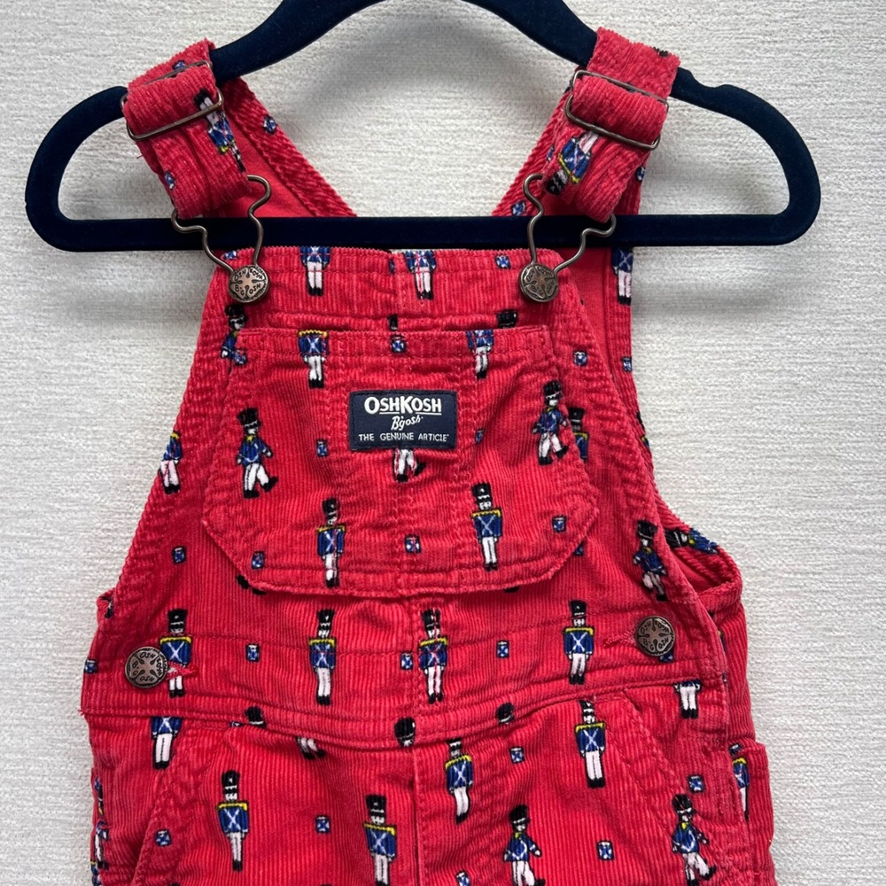 OshKosh Bgosh‎ Vestback Kids Red Corduroy Nutcracker Soldier Lined Overalls 12M - Picture 2 of 11